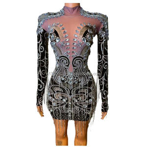 Vestido corto ajustado <span class=keywords><strong>de</strong></span> <span class=keywords><strong>girasol</strong></span> con borlas para fiesta <span class=keywords><strong>de</strong></span> cumpleaños, ropa sexy <span class=keywords><strong>de</strong></span> fiesta, club nocturno, escenario, espectáculo - Product Image 1