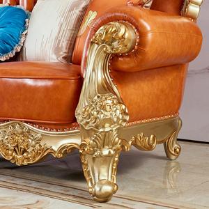 JINS-Ensemble de canapés italiens luxueux de style royal et classique, meubles de palais en cuir doré, 1 2 3 sièges, salon, villa de Dubaï - Product Image 3