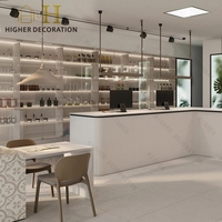 Comptoir de pharmacie haut de gamme en contreplaqué avec vitrine en verre, mobilier de présentation recyclable pour magasin médical