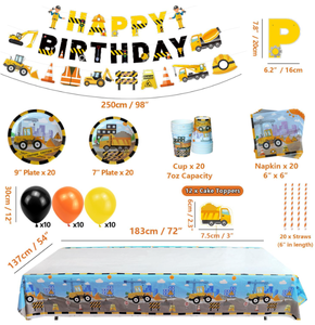 Fournitures <span class=keywords><strong>de</strong></span> fête d'anniversaire sur le thème <span class=keywords><strong>de</strong></span> la construction : Camion, Excavatrice, Bannière, <span class=keywords><strong>Guirlande</strong></span>, Décorations <span class=keywords><strong>de</strong></span> gâteau, Ballons, Assiettes, Gobelets, Serviettes, Nappe, Vaisselle - Product Image 5