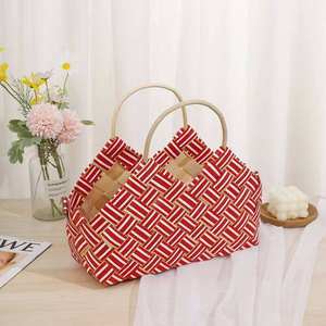 Sac à main en plastique tissé coloré, sac panier en PP fait main pour femme, sac fourre-tout décontracté d'été, service de vente en gros OEM/ODM - Product Image 6