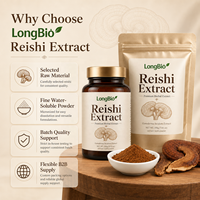 Poudre d'extrait de champignon Reishi LongBio, Ganoderma Lucidum, corps fruiteur, polysaccharides bêta-glucanes pour capsules, boissons, OEM, en vrac