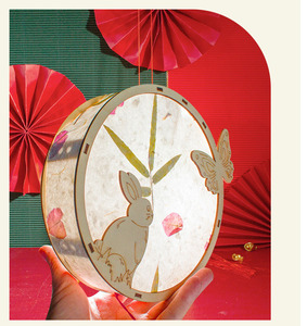 Đèn lồng thỏ Trung Quốc treo tự làm cho lễ Trung thu, đèn lồng giấy ngoài trời di động có đèn <span class=keywords><strong>LED</strong></span> kèm que cho trẻ em - Product Image 5