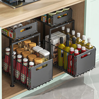 Organisateur de placard coulissant en métal à double niveau, réglable, pour rangement sous évier de cuisine, support pour pots à épices, tiroir coulissant