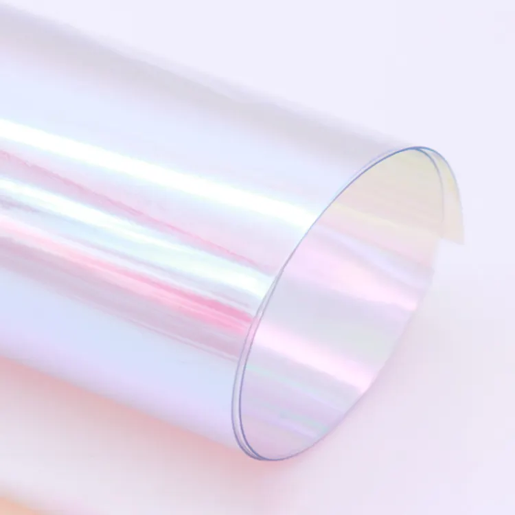 透明PVCレインボーレインコート虹色ホログラフィック透明PVC粘着性透明PVCフィルム