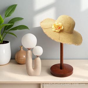 Wooden <b>Hat</b> Display <b>Stand</b> Round Base Desktop Wig Holder Jewelry Rack For Clothing Showroom Use - Product Image 2