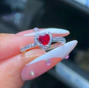 خواتم أميرة بلينغ مجوهرات مطلية بالأحجار الحمراء خواتم وعد على شكل قلب للنساء (3 مراجعات) تباع