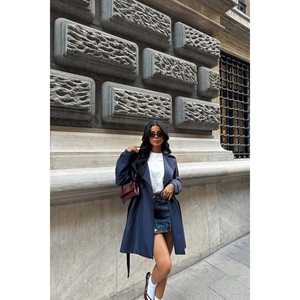 Gabardina Osanna Azul Marino para Mujer, Doble Botonadura, Estampada, Impermeable, Casual, para Primavera/Invierno, Personalizable, de Cachemira y Algodón - Product Image 5