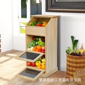Wooden storage rack, cross-border creative home kitchen floor-<b>standing</b> <b>vegetable</b> storage rack, solid wood multi-layer fruit - Product Image 2