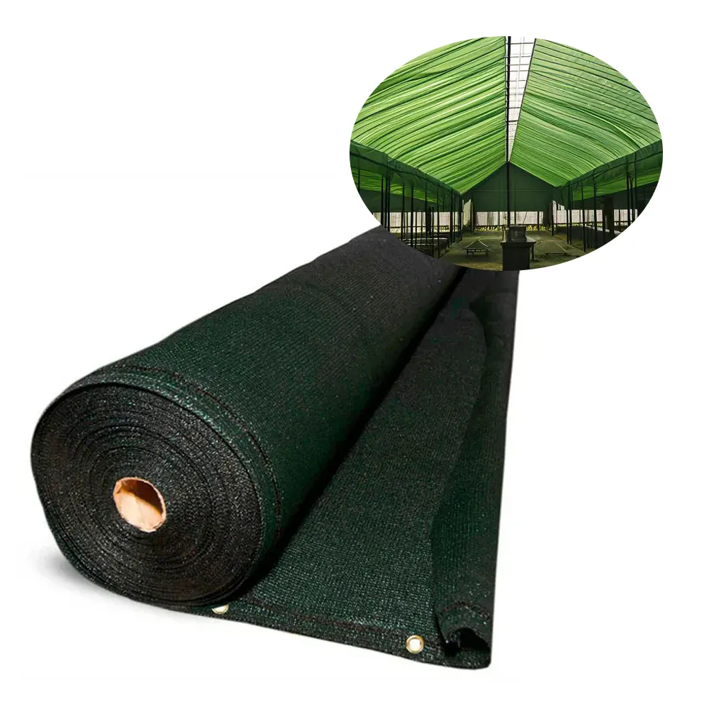Jaring naungan rumah kaca anti-UV hijau, jaring kain naungan rol penahan matahari untuk pertanian