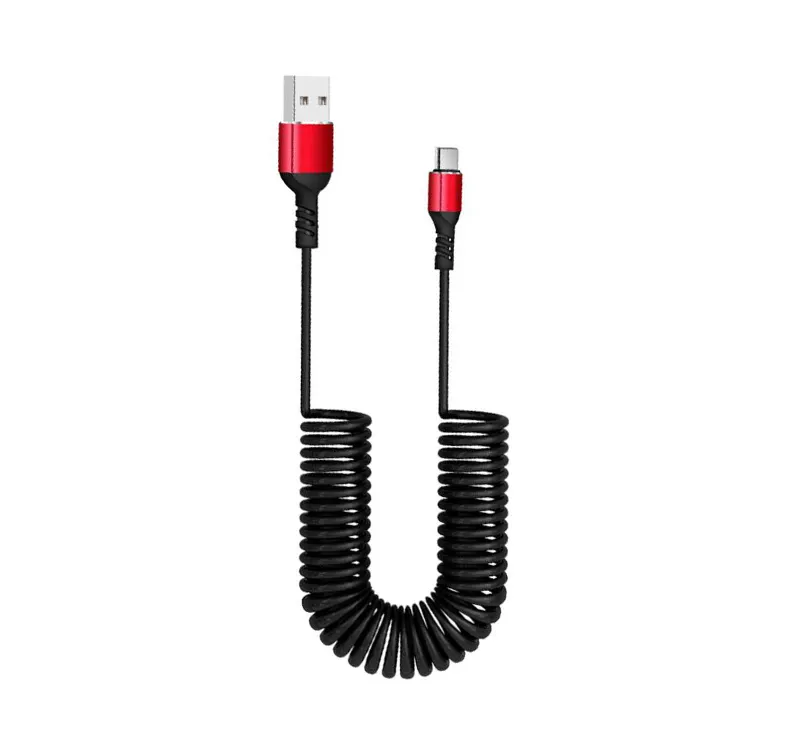 1.5m 3A Rapide métal shell tête Enroulé Printemps Type c câble bouclés enroulé printemps usb données rapide de charge cordon type-c USB-C câble