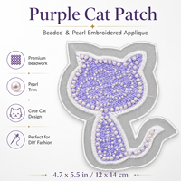 Patch brodé chat violet mignon avec perles et breloques, appliqué pour vestes, jeans, sacs, chapeaux, vêtements et décoration de mode DIY