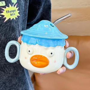 Mug à lait créatif en forme de canard 3D avec couvercle, double poignée et paille, écologique, idéal pour les fêtes - Product Image 3