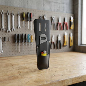 Porte-outils en cuir noir avec poche et ouvre-bouteille pour usage en atelier - Product Image 1