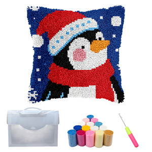 Penguin Custom Pattern DIY Latch Hook Pillow Kit Handmade Home Decor Yarn Decoration Craft Gift Textile & Fabric Crafts