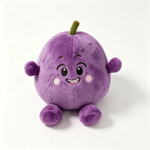 Peluche de ciruela morada suave y personalizado, peluche de ciruela redondo de alta calidad con tallo, peluche de fruta con cara sonriente bordada. - Product Image 2