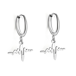 Pendientes de aro estilo ECG de acero inoxidable color dorado para hombres y mujeres - Product Image 4