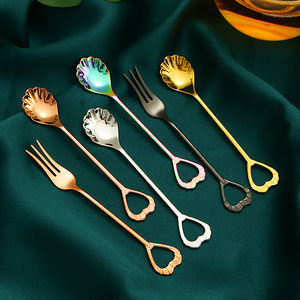 Juego de tenedor y cuchara de acero inoxidable 304, utensilios creativos para postre, café, pastel, fruta, juego de regalo - Product Image 1