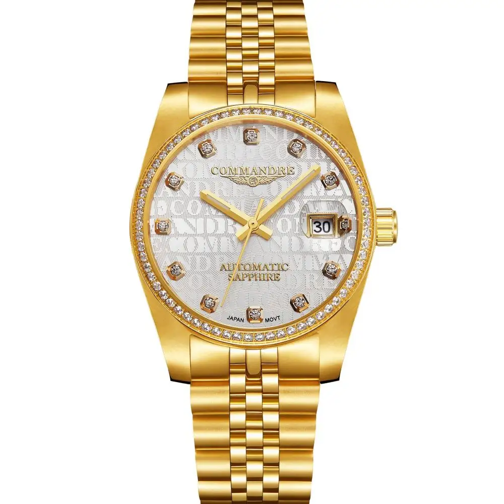 Men Watches New Collection Watch Records Luxury Al Harameen Man Double Time With Armband Pendant Diamond Gold 24K