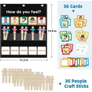 Tabla de bolsillo de sentimientos, 36 tarjetas, aprendizaje de emociones para el aula, autismo, edad de 4 a 6 años - Product Image 2