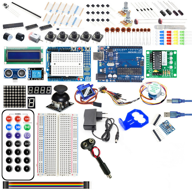 Super Starter Kit Including Breadboard Step Motor SG90 Servo 1602 LCD Jumper UNO R3 Kit Compatible With Arduino IDE