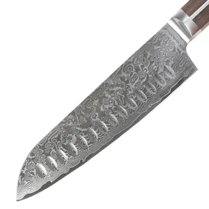 Tusantoku tuo Santoku şefler bıçak profesyonel 7 inç şam gül ahşap kolu ile dövme mutfak bıçağı