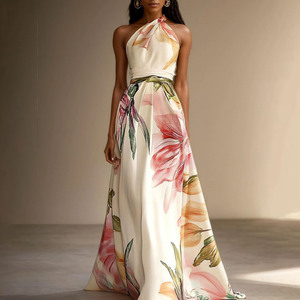 Vestido Largo Elegante Estampado Europeo y Americano 2026, Estilo Pasarela de <span class=keywords><strong>Moda</strong></span>, Perfecto para Fiestas y Vacaciones, OEM/ODM Personalizado - Product Image 1
