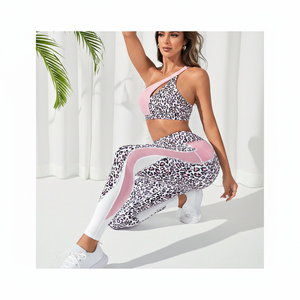 Ensemble de yoga pour femmes, ensemble de fitness, soutien-gorge de sport sans manches, soutien-gorge et leggings de sport à une épaule découpée, taille haute - Product Image 1