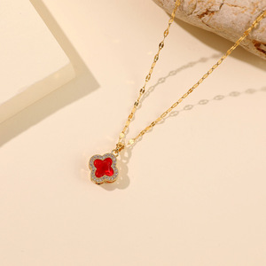 <span class=keywords><strong>Collana</strong></span> pendente con <span class=keywords><strong>quadrifoglio</strong></span> da donna alla moda gioielli con zirconi in acciaio inossidabile <span class=keywords><strong>collana</strong></span> con catena a maglie di cristallo - Product Image 6
