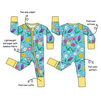 Combinaison bébé à manches longues en viscose de bambou avec logo personnalisé imprimé, fermeture éclair bidirectionnelle, certifiée OEKO-TEX, vêtements de nuit pour nourrissons