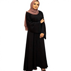 Latest Nida Modest Solid Color Bell <b>Sleeve</b> Black <b>Butterfly</b> Floor Length Abaya Adjustable Drawstring Waist Muslim Women Clothing - Product Image 4