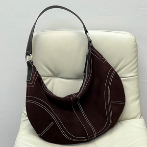 Personalizado al por mayor bolso de cuero fabricantes OEM señora Vintage Frosted Suede cuero genuino sillín axila bolsos de hombro para las mujeres - Product Image 5