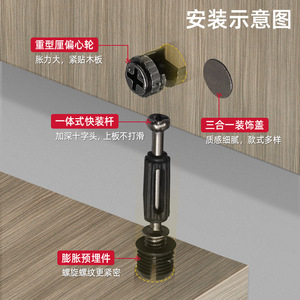 Conector de Armario Shengshimingxin, Rueda Excéntrica de 10 mm, Instalación Rápida, Herraje para Gabinete, Aleación de Hierro y Zinc, Montaje en Pared - Product Image 3