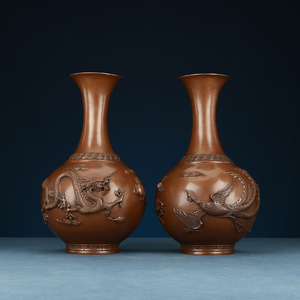 Jarrón de cobre con diseño de dragón y fénix, adorno de mesa hecho a mano de estilo chino tradicional de 35 pulgadas para decoración del hogar y la oficina - Product Image 1