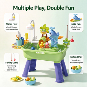 Ensemble de jouets aquatiques multifonctionnels pour enfants avec canne à pêche, toboggan baleine, table de douche nuage et pieds de table, jeu d'imitation, cadeau éducatif - Product Image 2