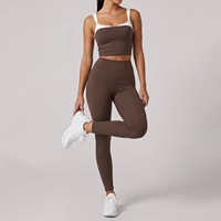 Ensembles de yoga pour femmes avec logo personnalisé, vêtements de fitness et de yoga bicolores, taille haute, extensibles dans quatre directions, séchage rapide, vêtements de course et de gym