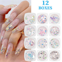 Ensemble de 12 couleurs d'art d'ongles holographique, paillettes et poudre scintillante mélangées pour la décoration de manucure DIY et l'embellissement des ongles