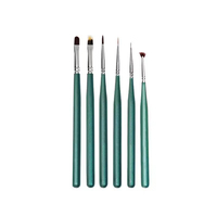 Ensemble de 6 pinceaux de nail art professionnel avec manche émeraude, stylo à rayures multi-usages pour gel UV, fournitures de manucure