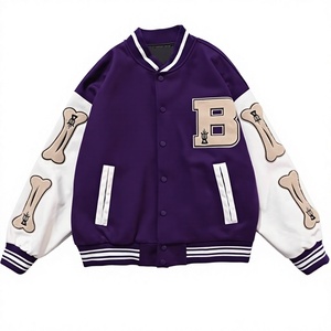 Chaqueta Universitaria Unisex con Diseño de Parches de Lona, Cuello Camisero, Corte Regular, Estilo Casual Otoñal, Logotipo Personalizado, Diseño Impreso Personalizado - Product Image 4