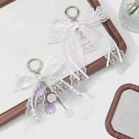 Porte-clés chaton floqué mignon avec nœud perlé, ornements à suspendre, petits cadeaux