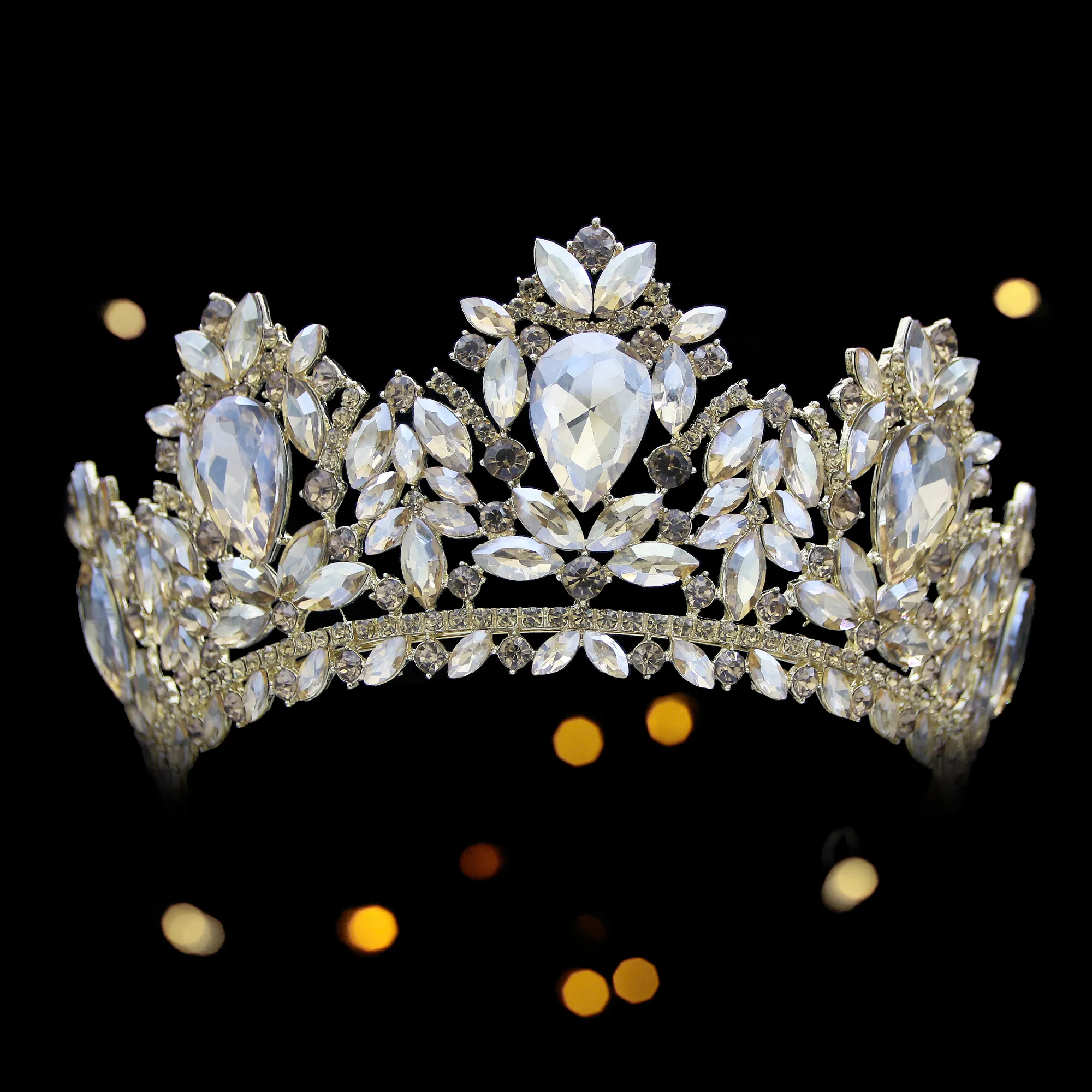 EW rival rrival-corona dorada de diamantes de imitación para mujer, corona de boda y tiara para desfile