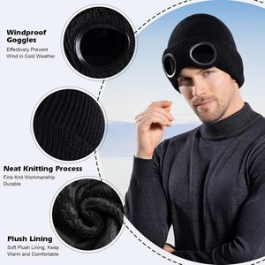 Chapeau tricoté chaud d'hiver avec doublure en polaire épaisse, matière polyester unisexe - 6 couleurs pour les voyages et les activités de plein air - Product Image 3