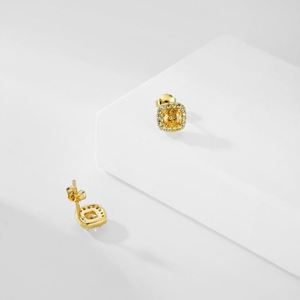 Dylam <b>Top</b> End 925 Sterling Silver 18K Gold Plating Women Square Radiant Cut Yellow 8A Cubic Zirconia Diamond Halo Stud <b>Earrings</b> - Product Image 6