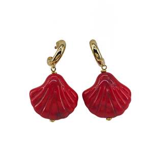 Vintage Fashion Clip-on <b>Earrings</b> Red Shell Design PVD Gold Plated 316L Stainless Steel Sustainable Resistant Women's - Product Image 1