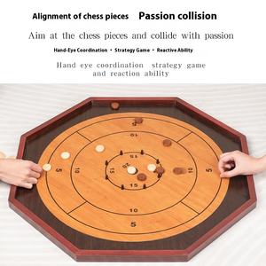 FUKE Jeu de <span class=keywords><strong>Crokinole</strong></span> en Bois Deluxe 3-en-1 avec Dames et Backgammon 69x69cm Luxe Écologique Durable Utilisation Intérieure - Product Image 4