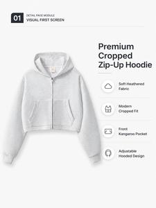 Sudadera con capucha premium con cremallera, color gris jaspeado, tela suave, corte moderno, bolsillo frontal tipo canguro, diseño de capucha ajustable - Product Image 1