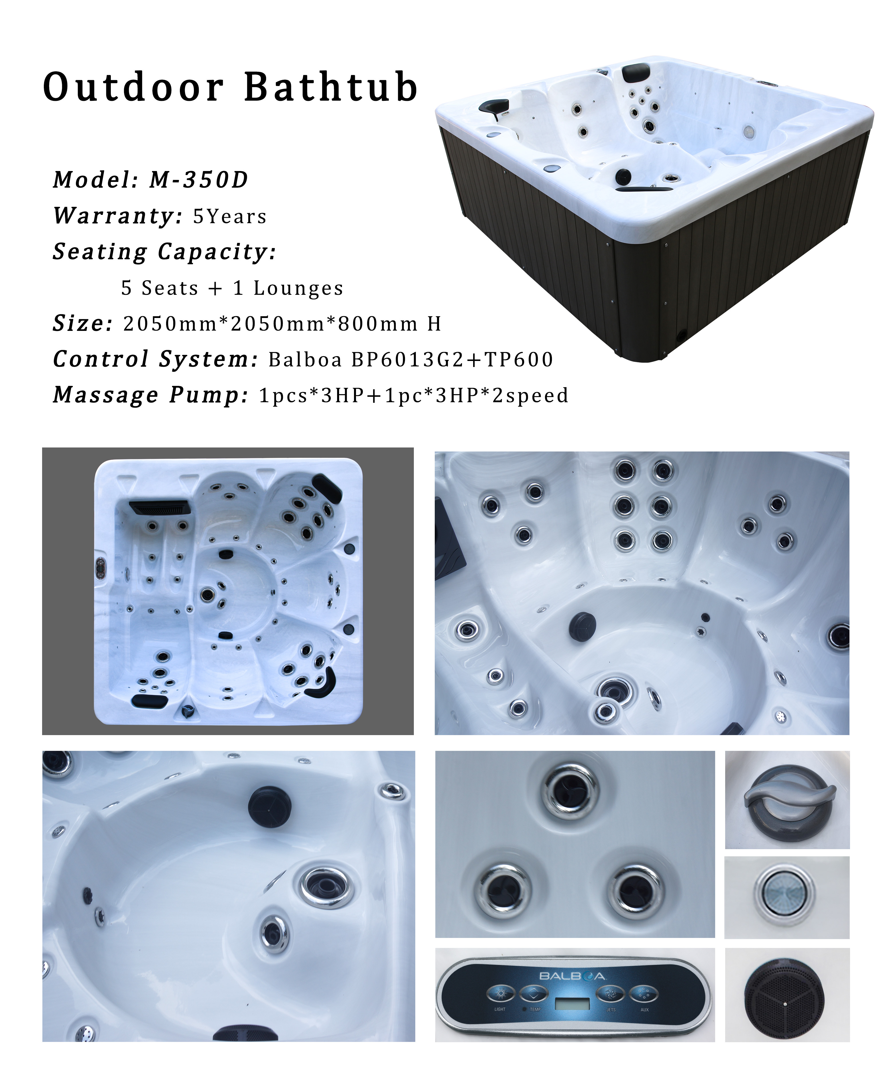 Balboa 6 Persons Freestanding Spa Hot Tub Whirlpool Hot Spring Bath Tubs