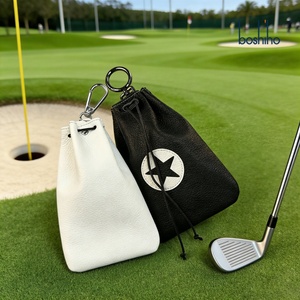 Genuine Leather Drawstring Pouch Outdoor Sports <b>Golf</b> Ball Bag Professional <b>Golf</b> Ball Pouch Holder with Hook for Men & Women - Product Image 1