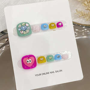 Magnifiques faux ongles de pieds en gel souple, réutilisables, colorés, avec motif cœur et diamant - Product Image 3