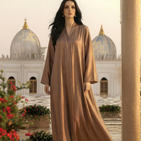 grande taille respirant Polyester modeste à manches longues Abaya dubaï 2026 élégant femmes musulmanes étage longueur col en v
